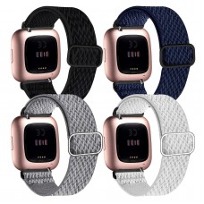 4 Pack Stretchy Bands Compatible With Fitbit Versa/fitbit Versa Lite/fitbit Versa 2 Bands Women Men, Adjustable Elastic Soft Loop Nylon Breathable Replacement Straps For Versa Smartwatch Wristband