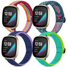 4 Pack Stretchy Bands Compatible With Fitbit Versa 3 / Fitbit Sense Bands Women Men, Adjustable Elastic Soft Loop Nylon Breathable Replacement Straps For Fitbit Sense &amp; Versa 3 Smartwatch Wristband