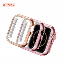 2 Pack Case Compatible With Apple Watch 45mm 44mm 41mm 40mm Series 8/7/6/5/4/se, Bling Crystal Diamonds Rhinestone Hard Pc Bumper Cover For Girls Women Men